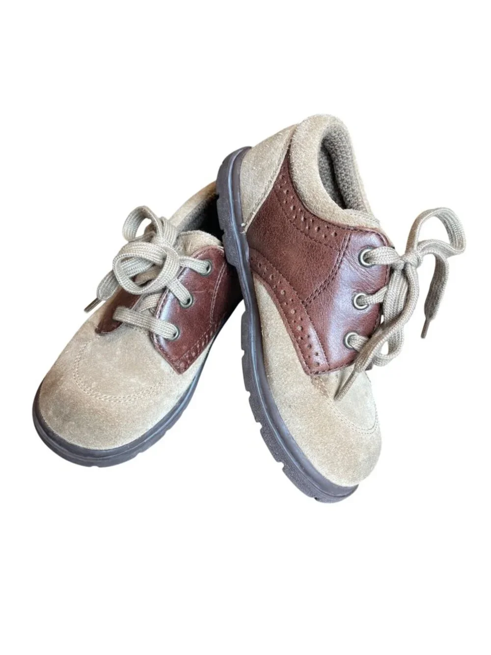 Stride Rite Leather Oxford Shoes Boys Size 10M Tan Brogue Detailing Lace Up